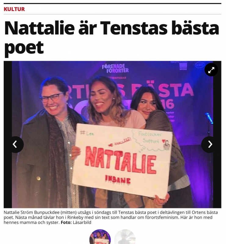 Artikel om  Nattalie Ström Bunpuckdee i Mitt i Stockholm